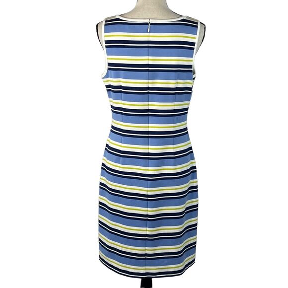Ann Taylor SZ 8 Bodycon Dress Striped Sleeveless Stretch V-Neck Rear Zipper - Picture 3 of 9